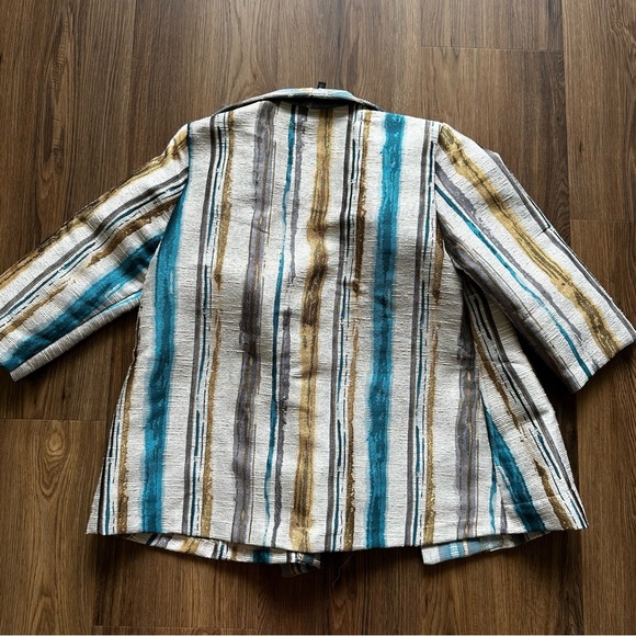 I C by Connie K Jacket Womens Small Multicolor 3/4 Sleeve Stripe Blazer Blue - Picture 7 of 7
